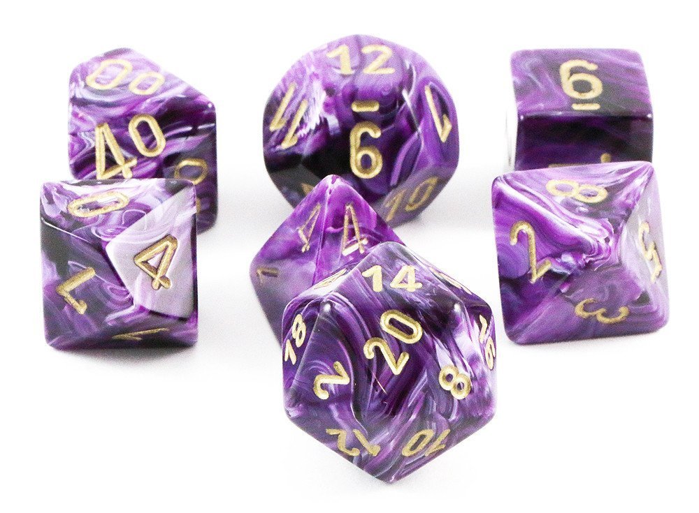 Chessex Dice: 7 Die Set - Vortex - Purple with Gold (CHX 27437) - Gamescape