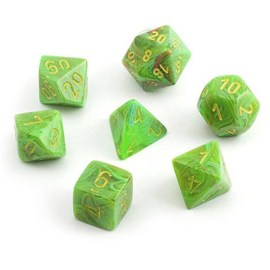 Chessex Dice: 7 Die Set - Vortex - Slime with Yellow (CHX 27515) - Gamescape