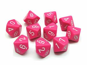 Chessex Dice: D10 - Opaque - Pink with White (CHX 25244) - Gamescape