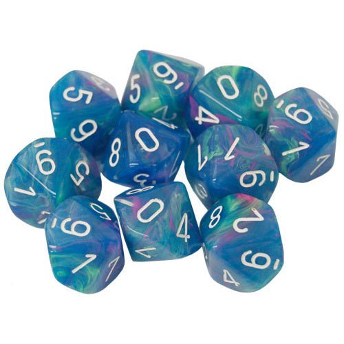 Chessex Dice: D10 Set - Festive - Waterlily with White (CHX 27346) - Gamescape