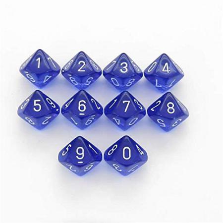Chessex Dice: D10 - Translucent - Blue with White (CHX 23206) - Gamescape