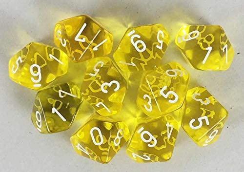 Chessex Dice: D10 - Translucent - Yellow with White (CHX 23202) - Gamescape