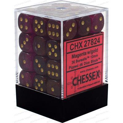 Chessex Dice: D6 Block 12mm - Borealis - Magenta with Gold (CHX 27824) - Gamescape