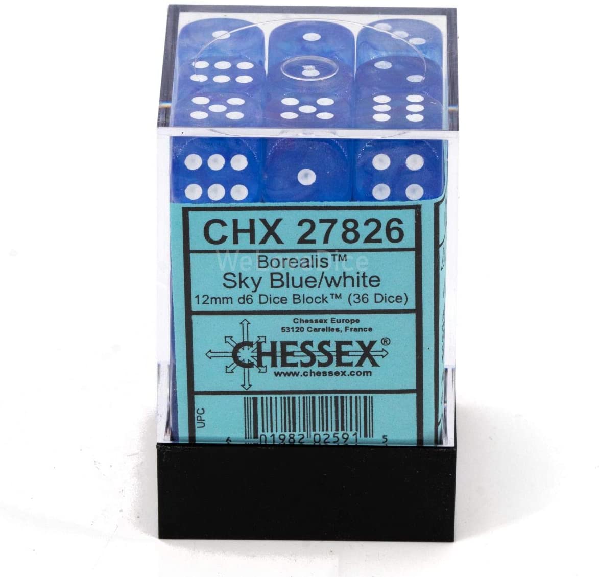 Chessex Dice: D6 Block 12mm - Borealis - Sky Blue with White (CHX 27826) - Gamescape