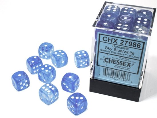 Chessex Dice: D6 Block 12mm - Borealis - Sky Blue with White (CHX 27986) - Gamescape