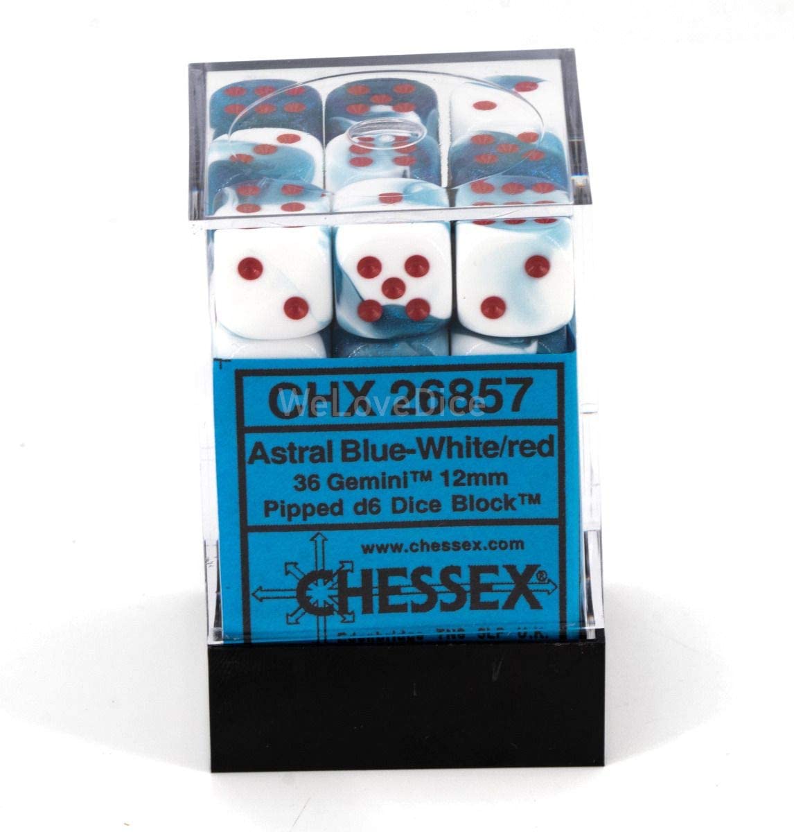 Chessex Dice: D6 Block 12mm - Gemini - Astral Blue-White with Red (CHX 26857) - Gamescape
