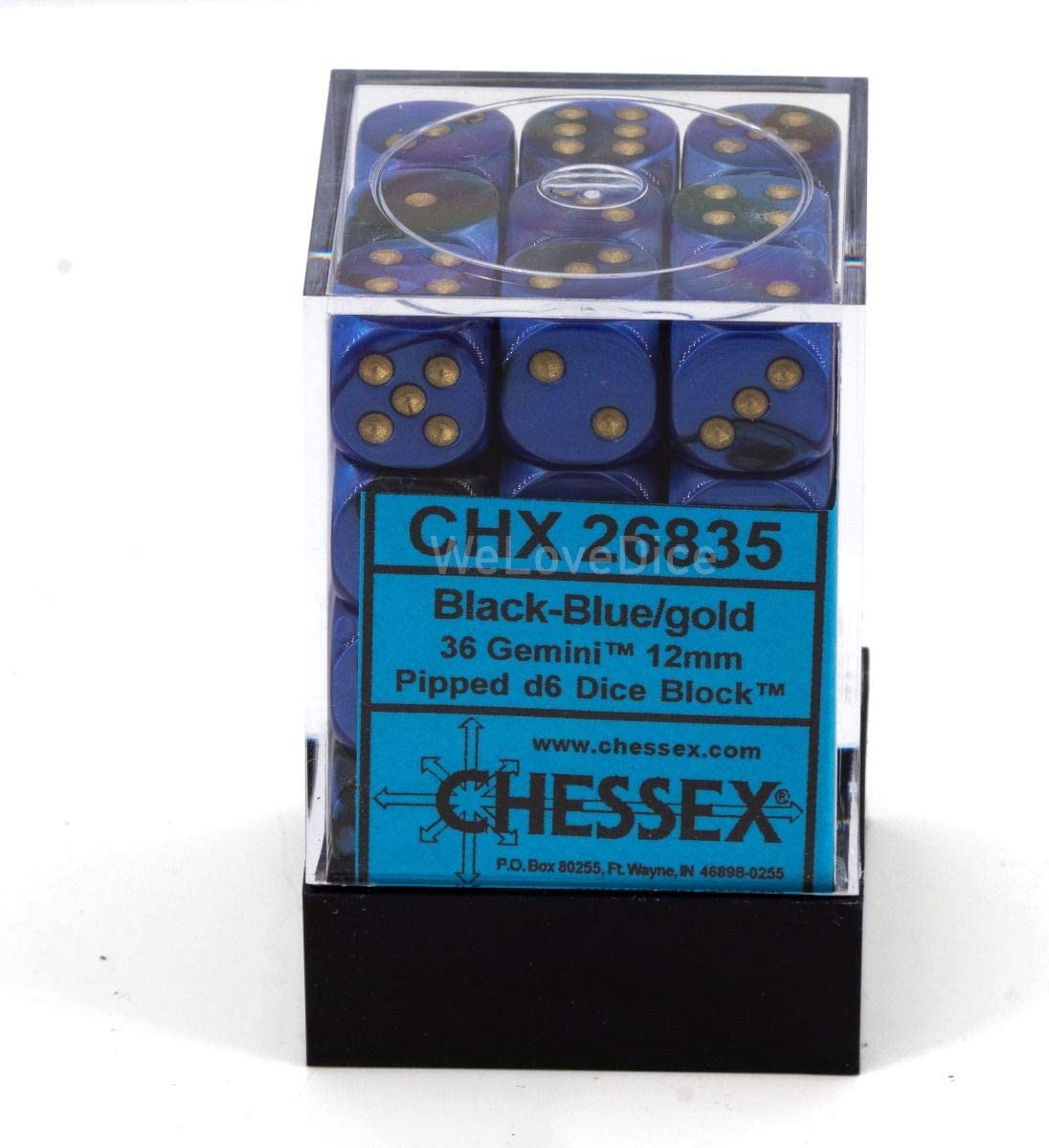 Chessex Dice: D6 Block 12mm - Gemini - Black-Blue with Gold (CHX 26835) - Gamescape