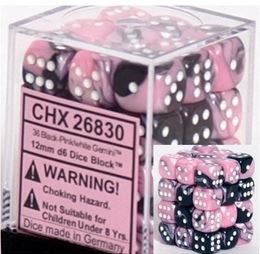 Chessex Dice: D6 Block 12mm - Gemini - Black-Pink with White (CHX 26830) - Gamescape
