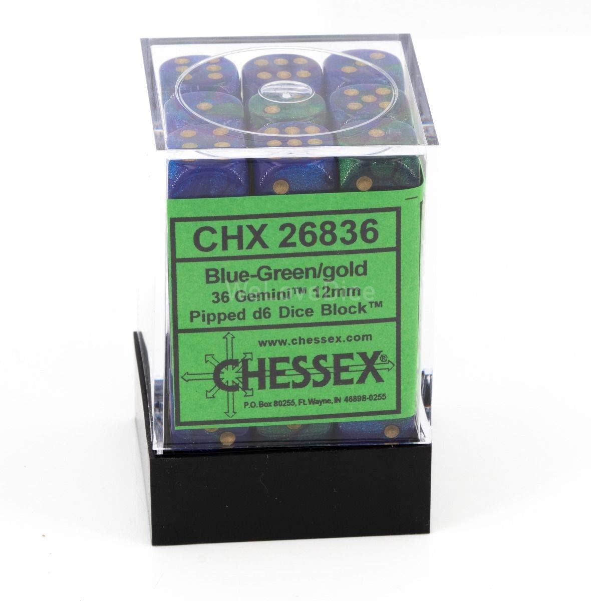 Chessex Dice: D6 Block 12mm - Gemini - Blue-Green with Gold (CHX 26836) - Gamescape
