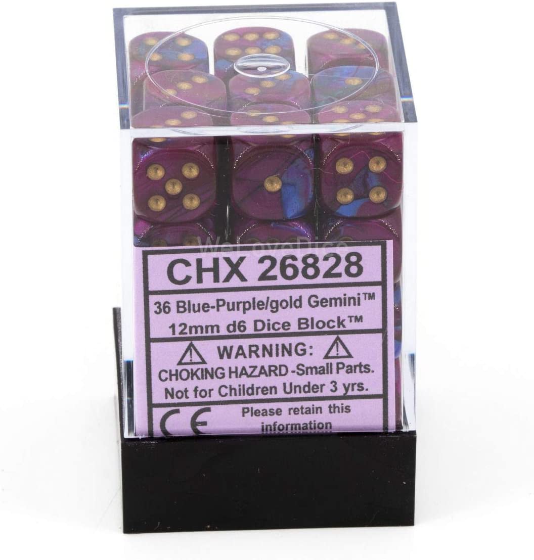 Chessex Dice: D6 Block 12mm - Gemini - Blue-Purple with Gold (CHX 26828) - Gamescape