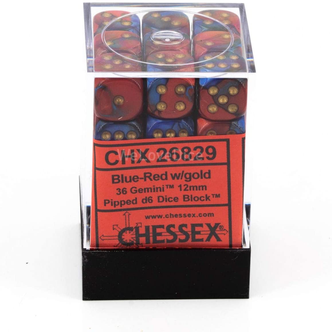 Chessex Dice: D6 Block 12mm - Gemini - Blue-Red with Gold (CHX 26829) - Gamescape