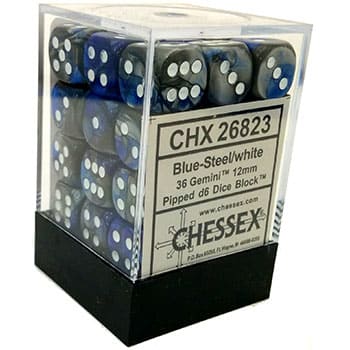Chessex Dice: D6 Block 12mm - Gemini - Blue-Steel with White (CHX 26823) - Gamescape