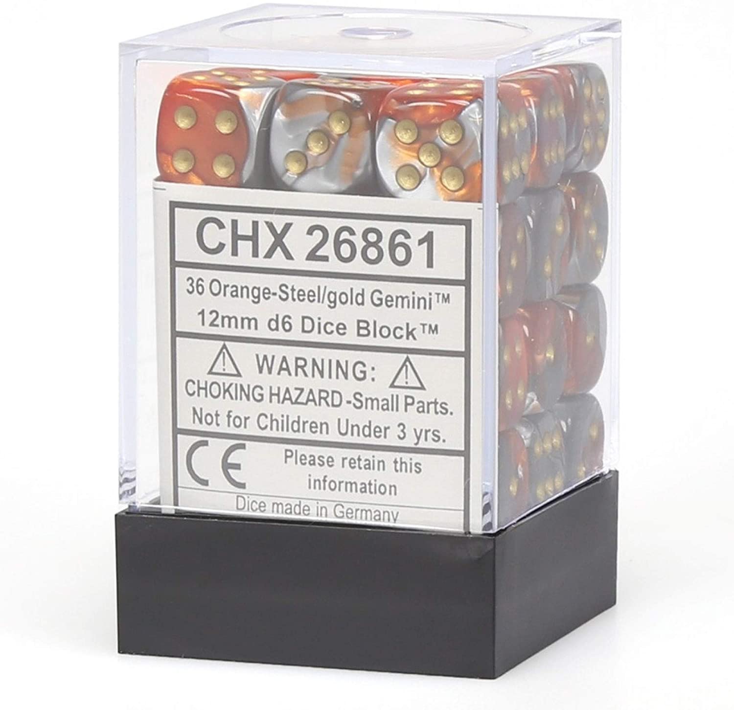 Chessex Dice: D6 Block 12mm - Gemini - Orange Steel with Gold (CHX 26861) - Gamescape