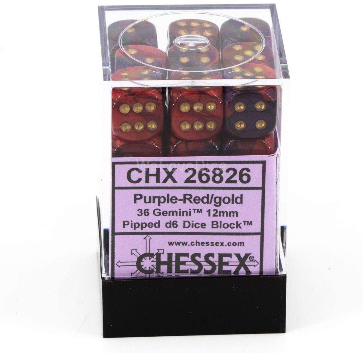 Chessex Dice: D6 Block 12mm - Gemini - Purple-Red with Gold (CHX 26826) - Gamescape