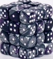 Chessex Dice: D6 Block 12mm - Gemini - Purple-Steel with White (CHX 26832) - Gamescape
