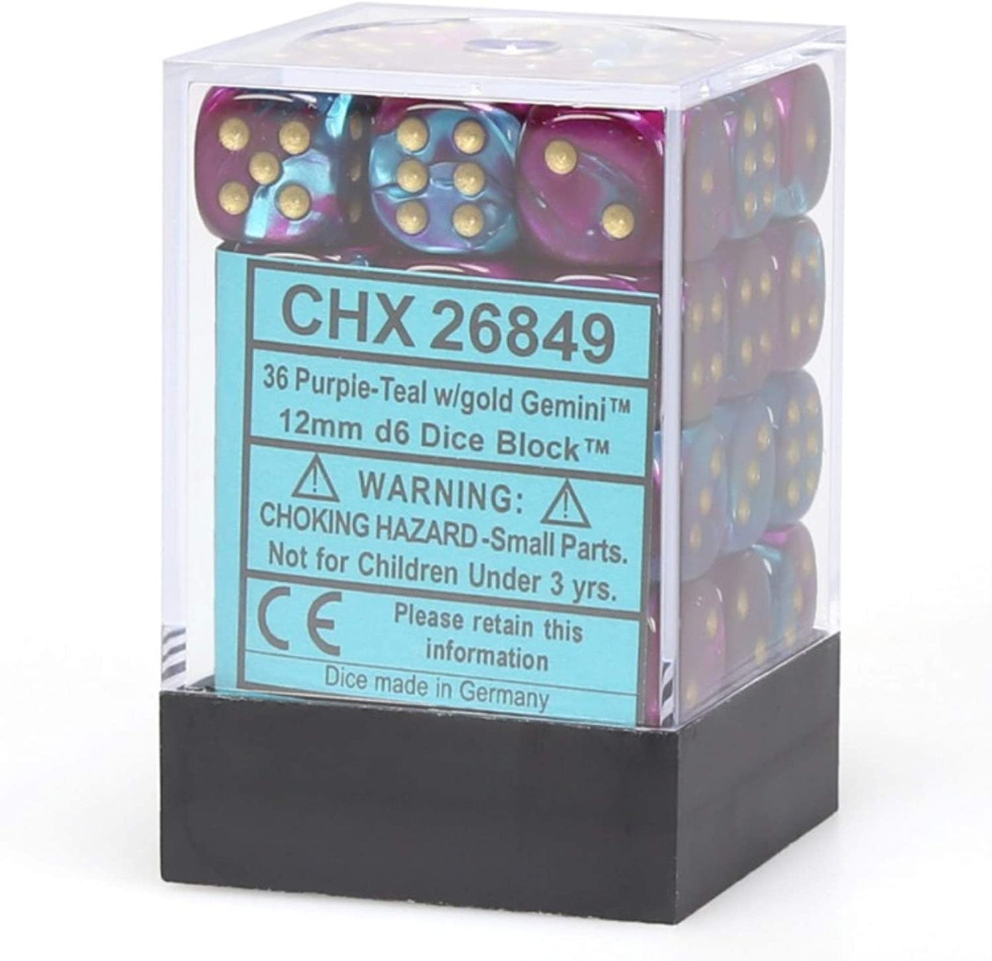 Chessex Dice: D6 Block 12mm - Gemini - Purple-Teal with Gold (CHX 26849) - Gamescape