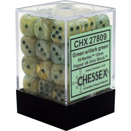 Chessex Dice: D6 Block 12mm - Marble - Green with Dark Green (CHX 27809) - Gamescape