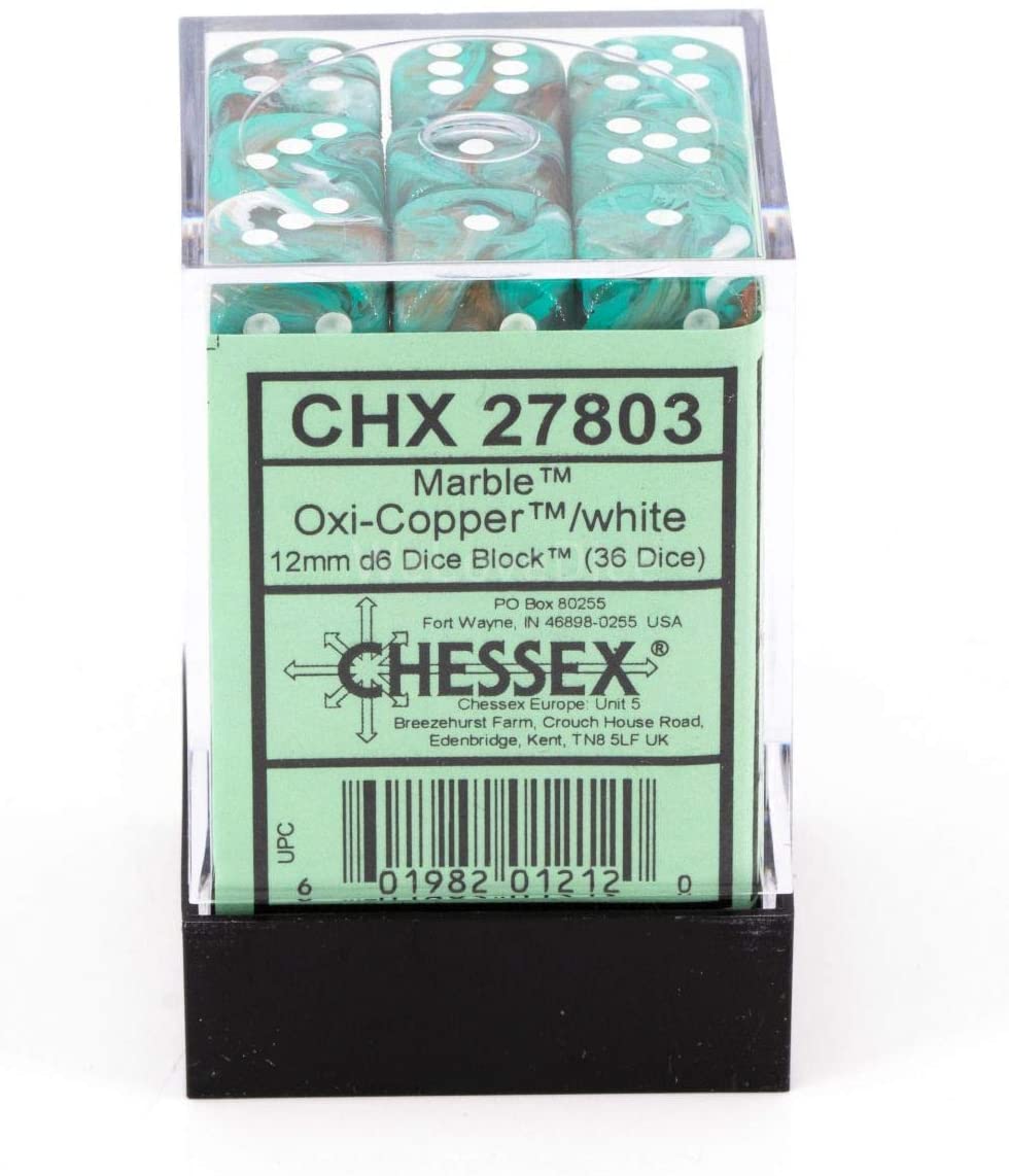 Chessex Dice: D6 Block 12mm - Marble - Oxi-Copper with White (CHX 27803) - Gamescape