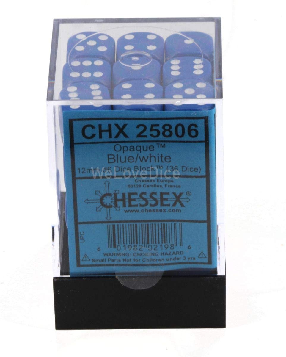 Chessex Dice: D6 Block 12mm - Opaque - Blue with White (CHX 25806) - Gamescape