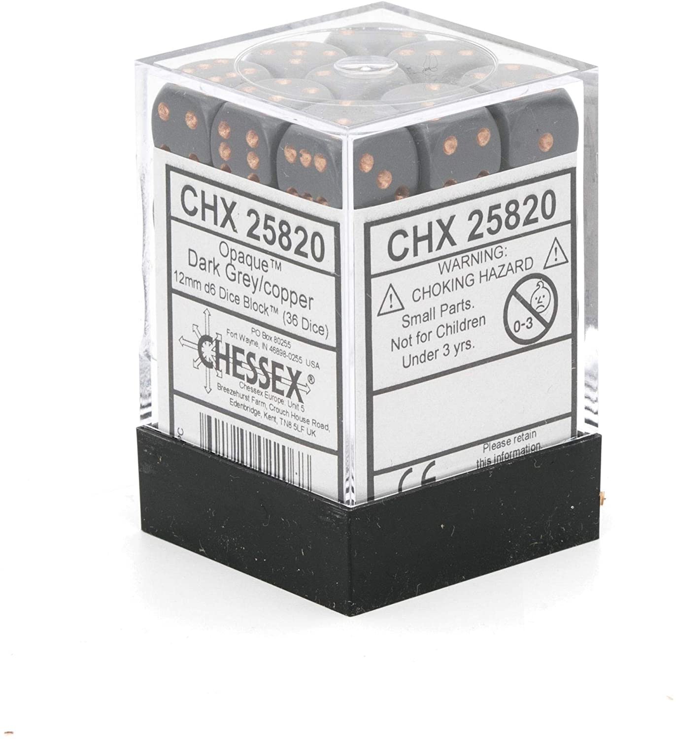 Chessex Dice: D6 Block 12mm - Opaque - Dark Grey with Copper (CHX 25820) - Gamescape
