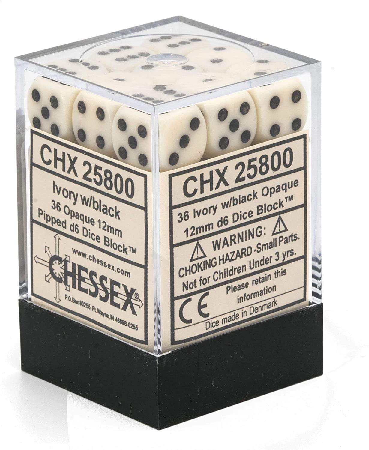 Chessex Dice: D6 Block 12mm - Opaque - Ivory with Black (CHX 25800) - Gamescape
