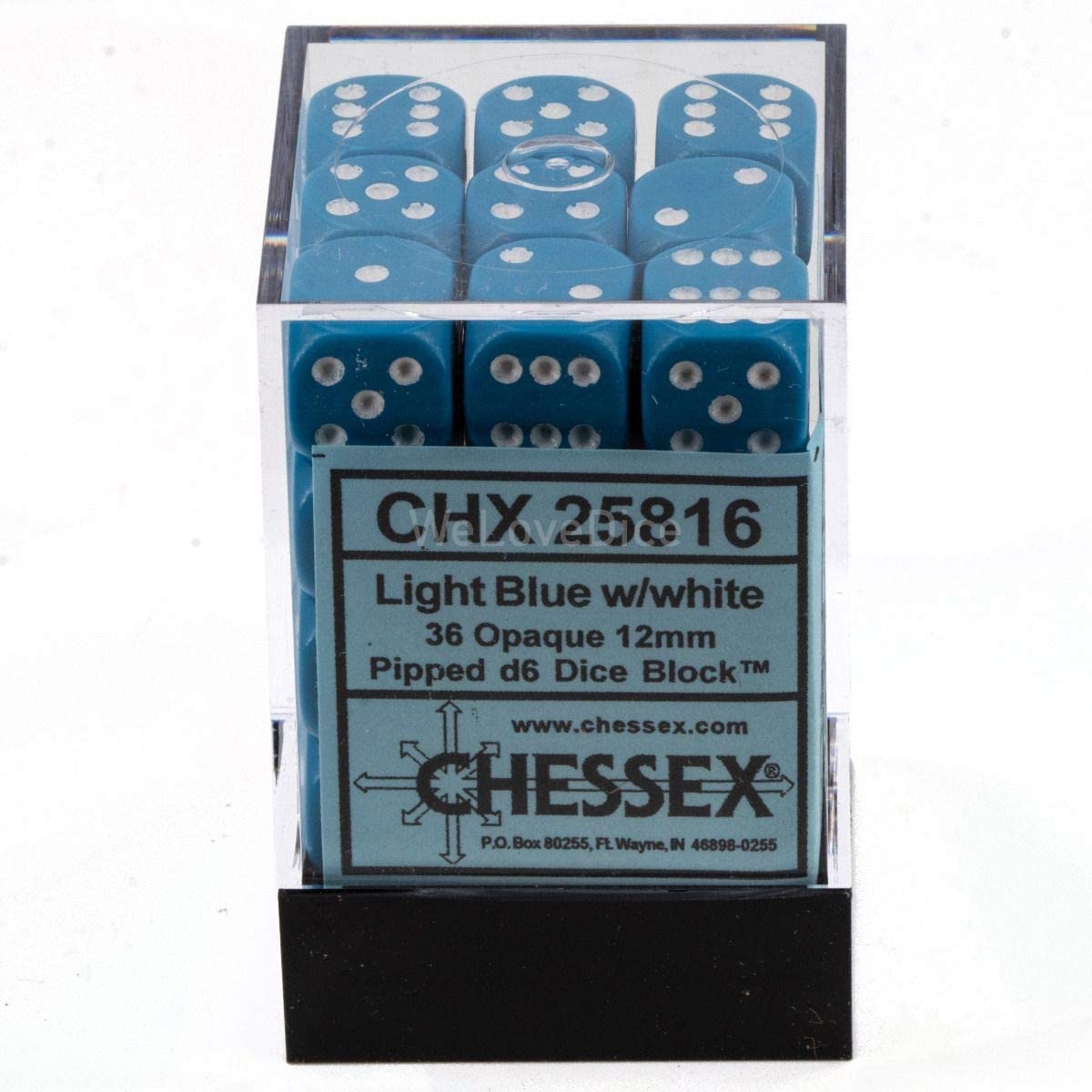 Chessex Dice: D6 Block 12mm - Opaque - Light Blue with White (CHX 25816) - Gamescape