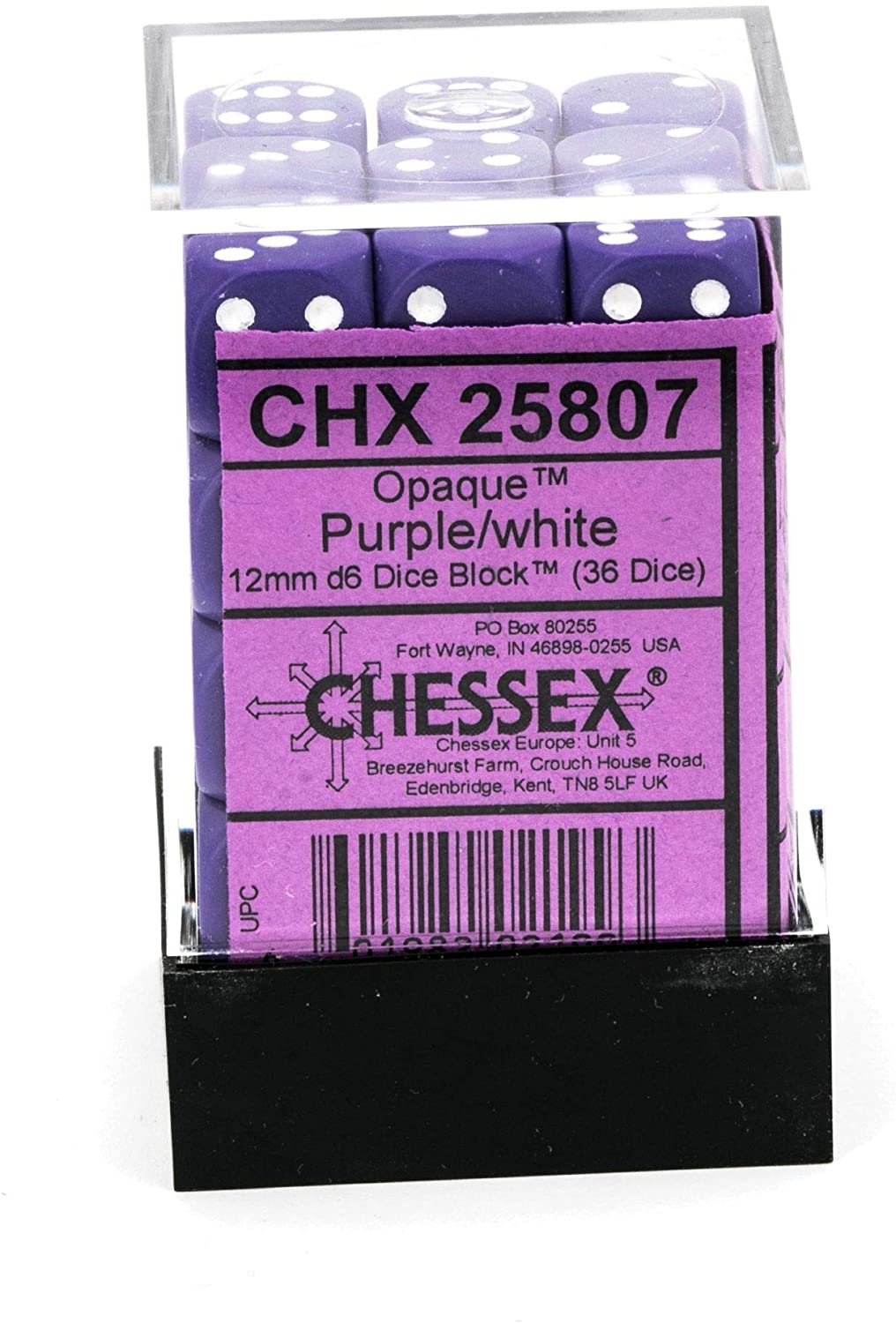 Chessex Dice: D6 Block 12mm - Opaque - Purple with White (CHX 25807) - Gamescape