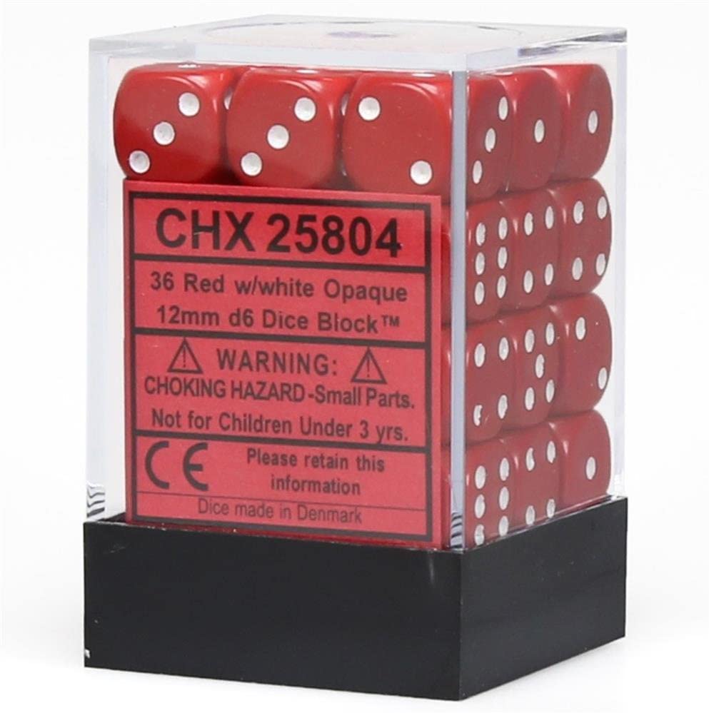 Chessex Dice: D6 Block 12mm - Opaque - Red with White (CHX 25804) - Gamescape