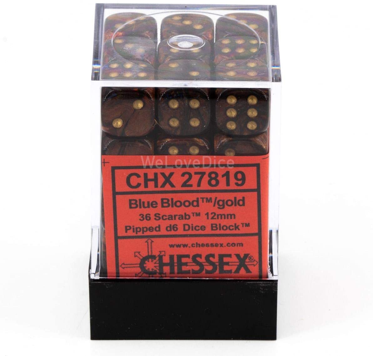 Chessex Dice: D6 Block 12mm - Scarab - Blue Blood with Gold (CHX 27819) - Gamescape