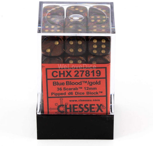 Chessex Dice: D6 Block 12mm - Scarab - Blue Blood with Gold (CHX 27819) - Gamescape