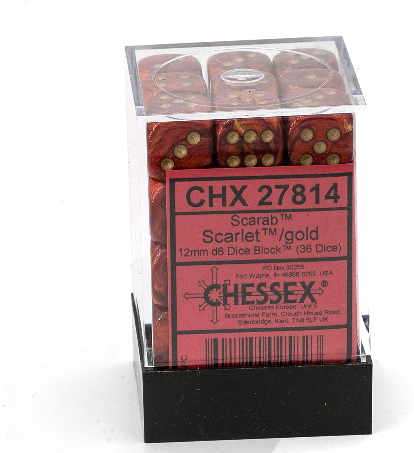 Chessex Dice: D6 Block 12mm - Scarab - Scarlet with Gold (CHX 27814) - Gamescape