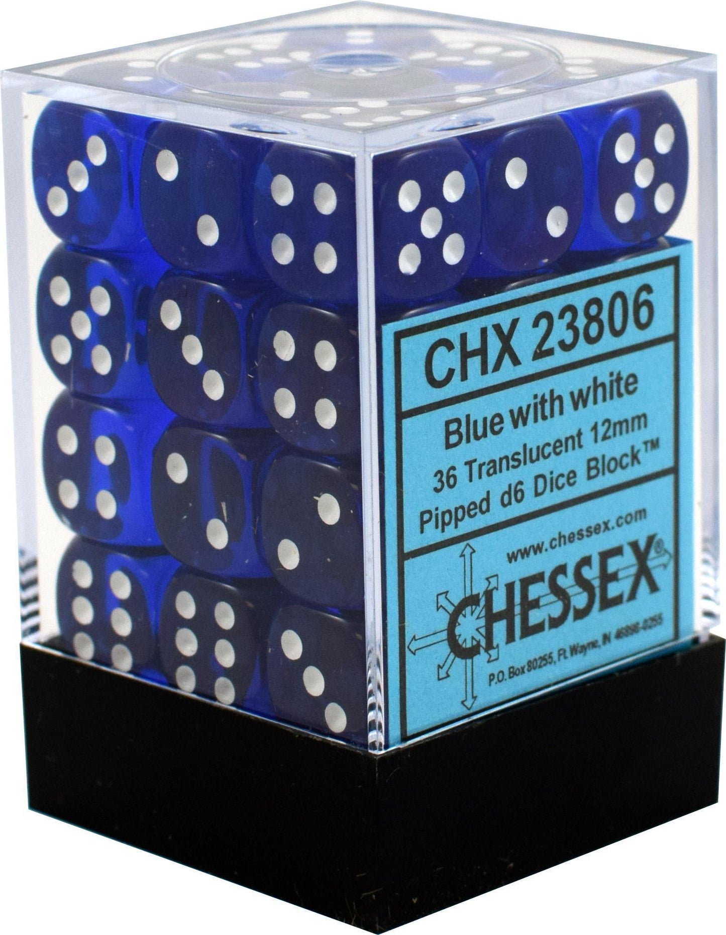 Chessex Dice: D6 Block 12mm - Translucent - Blue with White (CHX 23806) - Gamescape