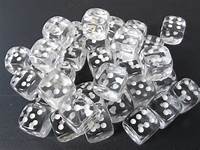Chessex Dice: D6 Block 12mm - Translucent - Clear with White (CHX 23801) - Gamescape