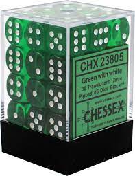 Chessex Dice: D6 Block 12mm - Translucent- Green with White (CHX 23805) - Gamescape