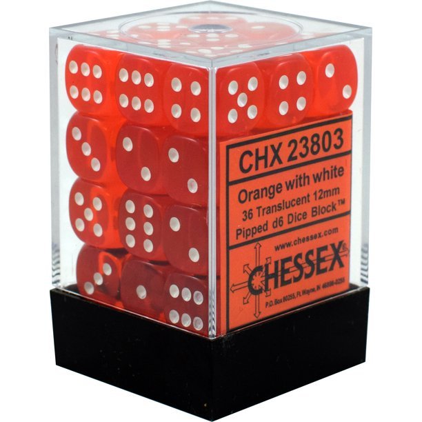 Chessex Dice: D6 Block 12mm - Translucent - Orange with White (CHX 23803) - Gamescape