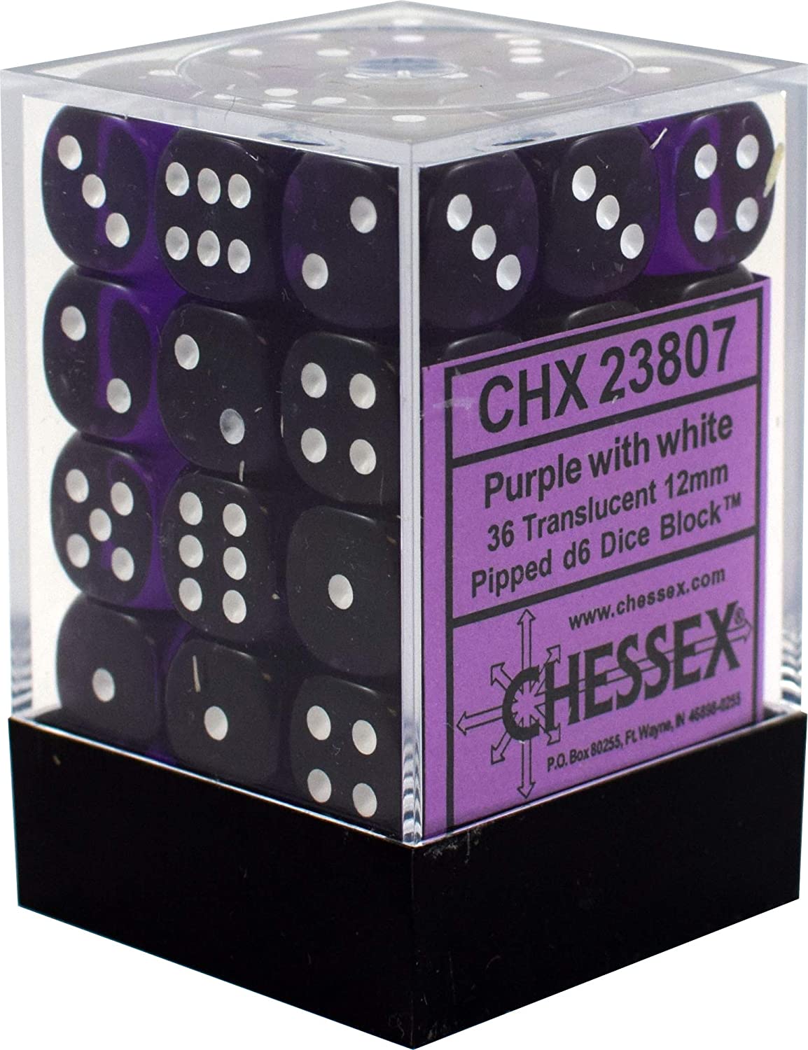 Chessex Dice: D6 Block 12mm - Translucent - Purple with White (CHX 23807) - Gamescape