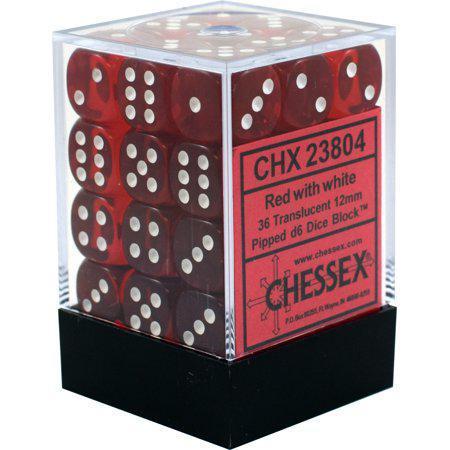 Chessex Dice: D6 Block 12mm - Translucent - Red with White (CHX 23804) - Gamescape