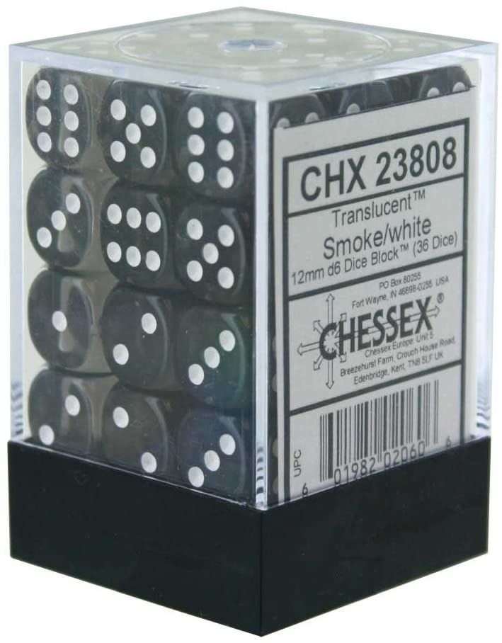 Chessex Dice: D6 Block 12mm - Translucent - Smoke with White (CHX 23808) - Gamescape