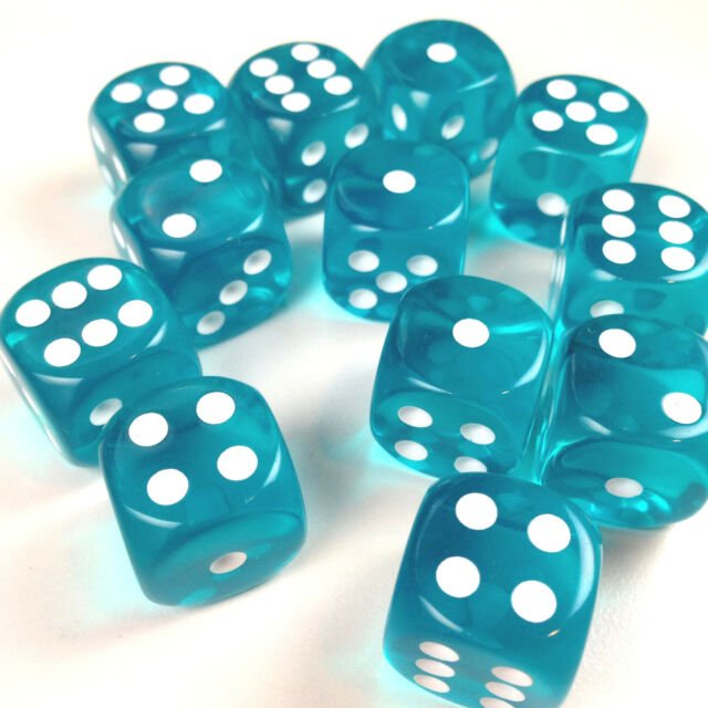Chessex Dice: D6 Block 12mm - Translucent - Teal with White (CHX 23615) - Gamescape