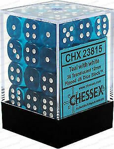 Chessex Dice: D6 Block 12mm - Translucent - Teal with White (CHX 23815) - Gamescape