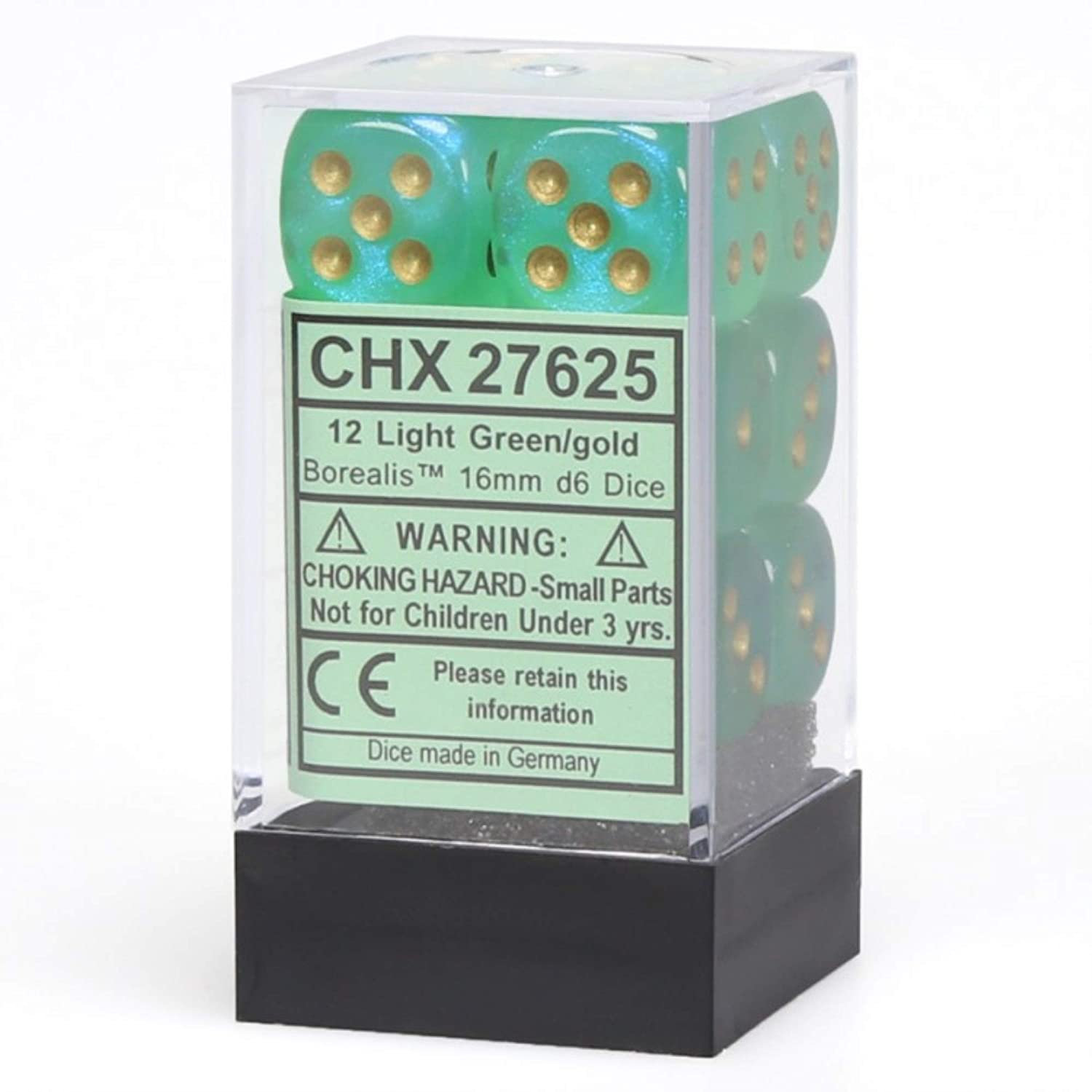 Chessex Dice: D6 Block 16mm - Borealis - Light Green with Gold (CHX 27625) - Gamescape