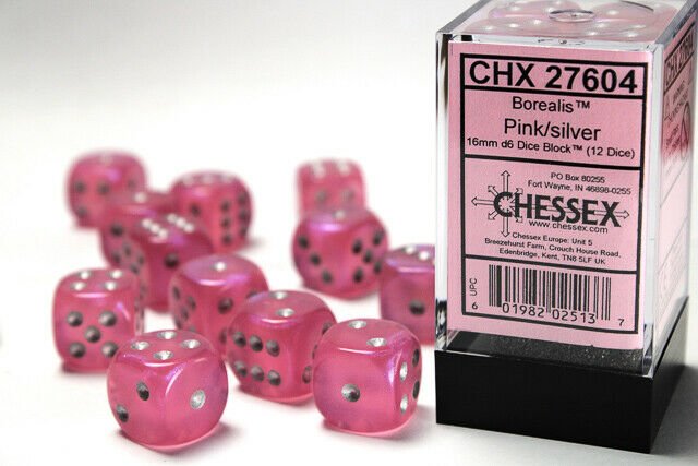 Chessex Dice: D6 Block 16mm - Borealis - Pink with Silver (CHX 27604) - Gamescape