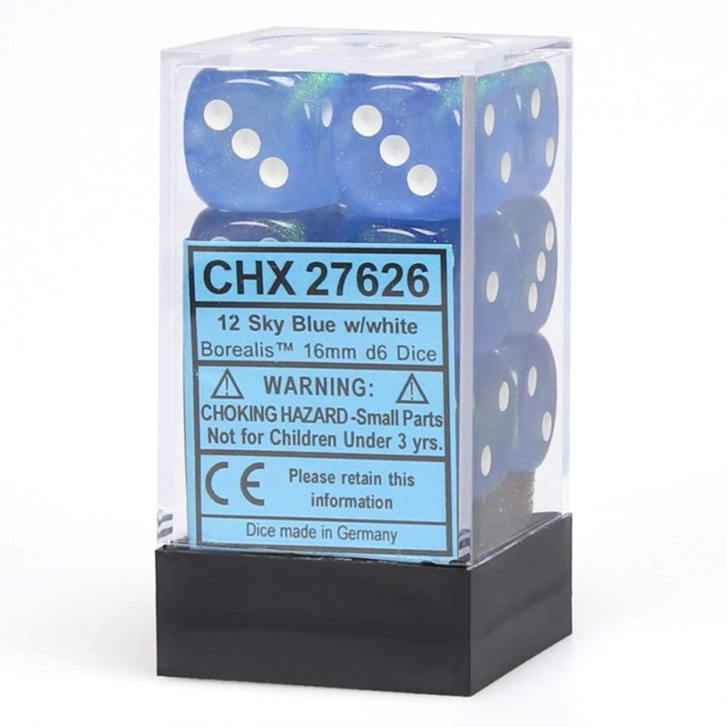 Chessex Dice: D6 Block 16mm - Borealis - Sky Blue with White (CHX 27626) - Gamescape