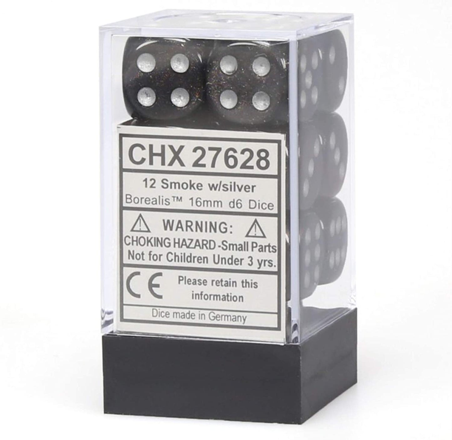 Chessex Dice: D6 Block 16mm - Borealis - Smoke with Silver (CHX 27628) - Gamescape