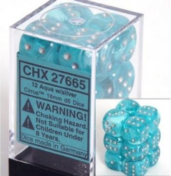 Chessex Dice: D6 Block 16mm - Cirrus - Aqua with Silver (CHX 27665) - Gamescape