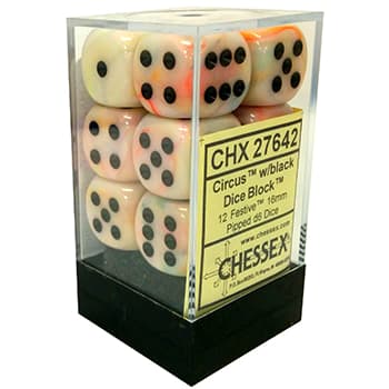 Chessex Dice: D6 Block 16mm - Festive - Circus with Black (CHX 27642) - Gamescape