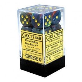 Chessex Dice: D6 Block 16mm - Festive - Rio with Yellow (CHX 27649) - Gamescape
