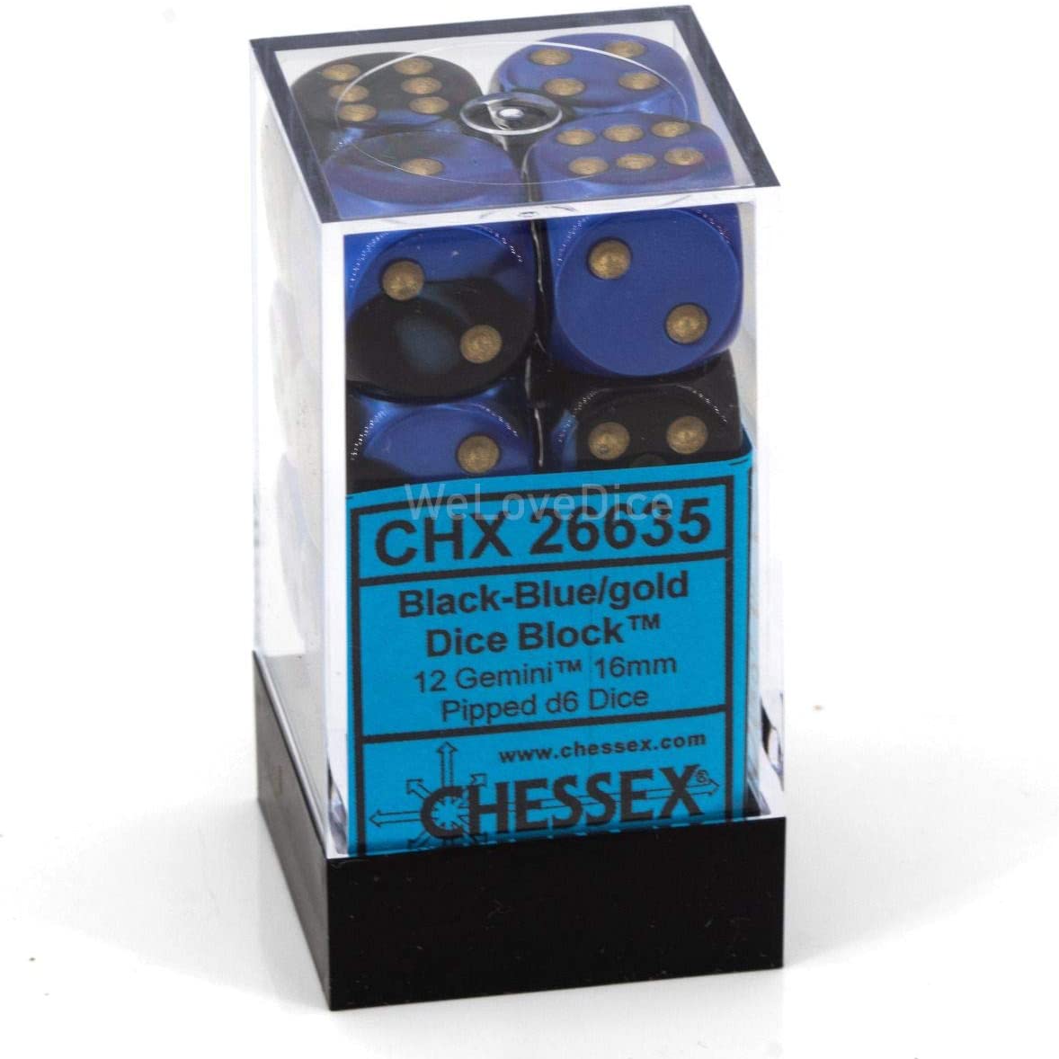 Chessex Dice: D6 Block 16mm - Gemini - Black-Blue with Gold (CHX 26635) - Gamescape