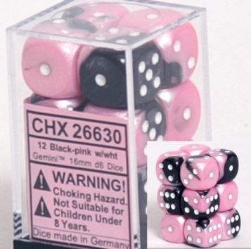 Chessex Dice: D6 Block 16mm - Gemini - Black-Pink with White (CHX 26630) - Gamescape
