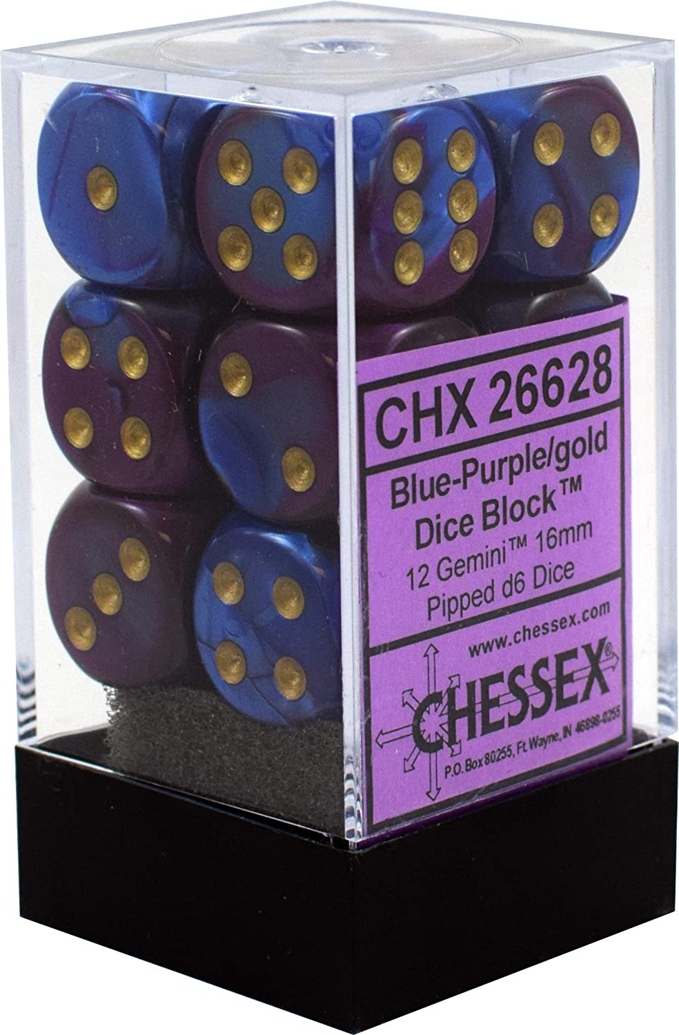 Chessex Dice: D6 Block 16mm - Gemini - Blue-Purple with Gold (CHX 26628) - Gamescape